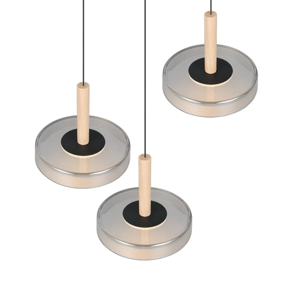 Lampadari Moderni-Selezionato da Mazzolaluce Lampadario a 3 sospenssioni moderna vetro cromo legno per soggiorno
