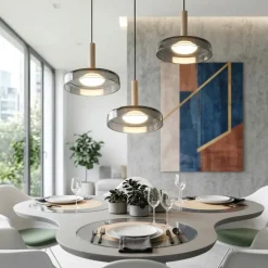 Lampadari Moderni-Selezionato da Mazzolaluce Lampadario a 3 sospenssioni moderna vetro cromo legno per soggiorno