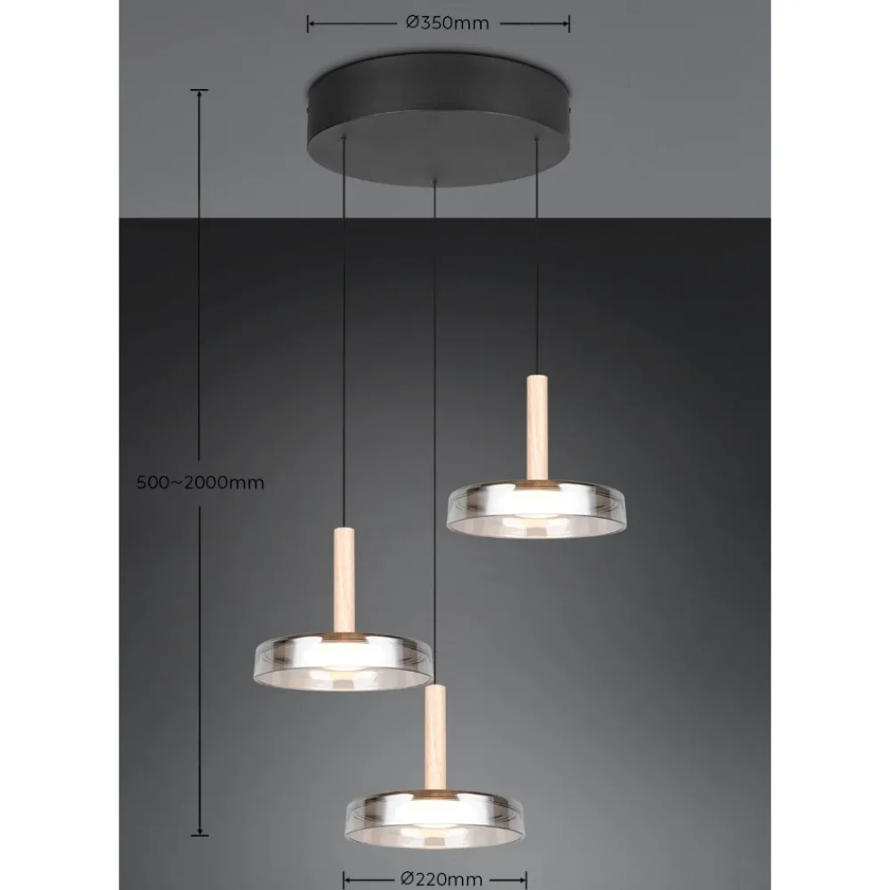 Lampadari Moderni-Selezionato da Mazzolaluce Lampadario a 3 sospenssioni moderna vetro cromo legno per soggiorno