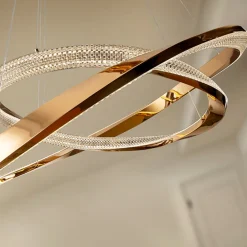Lampadari Moderni-Selezionato da Mazzolaluce Lampadario athena a sospensione rame chiaro doppio anello per soggiorno