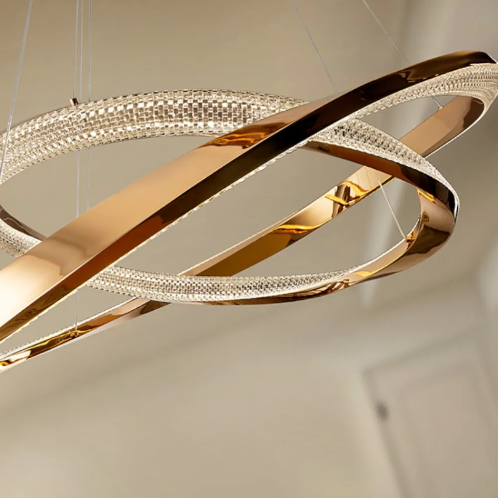 Lampadari Moderni-Selezionato da Mazzolaluce Lampadario athena a sospensione rame chiaro doppio anello per soggiorno
