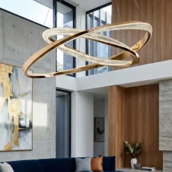 Lampadari Moderni-Selezionato da Mazzolaluce Lampadario athena a sospensione rame chiaro doppio anello per soggiorno