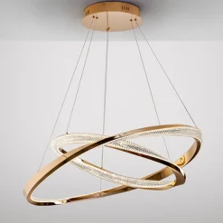 Lampadari Moderni-Selezionato da Mazzolaluce Lampadario athena a sospensione rame chiaro doppio anello per soggiorno