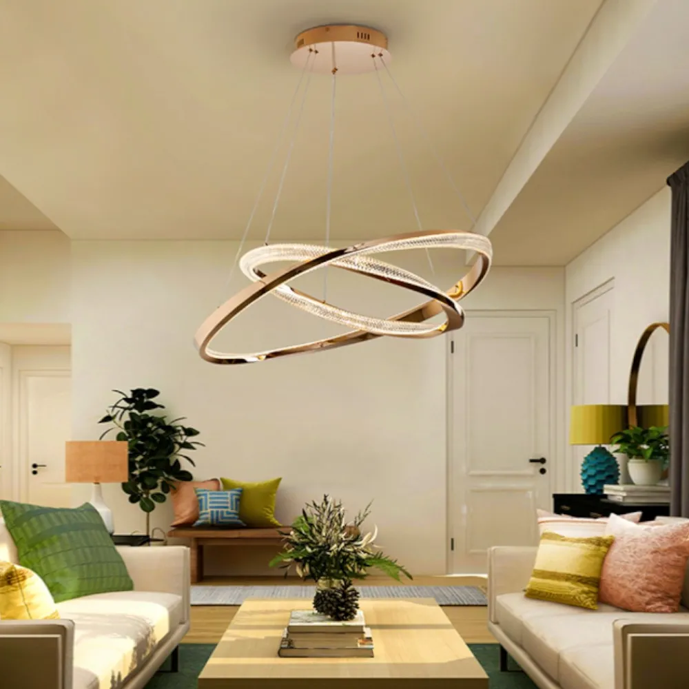 Lampadari Moderni-Selezionato da Mazzolaluce Lampadario athena a sospensione rame chiaro doppio anello per soggiorno