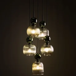 Lampadari Moderni-Selezionato da Mazzolaluce lampadario a 5 vetri giallo ambra pendenti per soggiorno contemporaneo