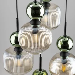 Lampadari Moderni-Selezionato da Mazzolaluce lampadario a 5 vetri giallo ambra pendenti per soggiorno contemporaneo
