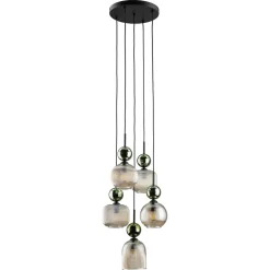 Lampadari Moderni-Selezionato da Mazzolaluce lampadario a 5 vetri giallo ambra pendenti per soggiorno contemporaneo