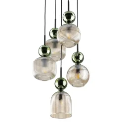 Lampadari Moderni-Selezionato da Mazzolaluce lampadario a 5 vetri giallo ambra pendenti per soggiorno contemporaneo