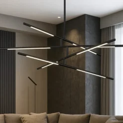 Lampadari Moderni-Selezionato da Mazzolaluce Lampadario bacchette led 3000k nero orientabili per soggiorno moderno