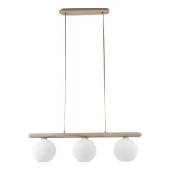 Lampadari Cucina-Selezionato da Mazzolaluce Lampadario barra di legno con sfere di vetro bianco per cucina
