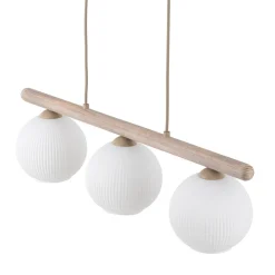 Lampadari Cucina-Selezionato da Mazzolaluce Lampadario barra di legno con sfere di vetro bianco per cucina