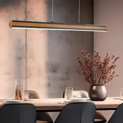 Lampadari Moderni-Selezionato da Mazzolaluce Lampadario barra di legno led biemissione per tavolo da pranzo
