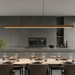 Lampadari Moderni-Selezionato da Mazzolaluce Lampadario barra di legno noce a sospensione led per sala da pranzo