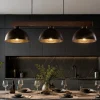 Lampadari Cucina-Selezionato da Mazzolaluce Lampadario bilanciere di legno noce per cucina rustica cupole di metallo marrone