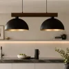 Lampadari Cucina-Selezionato da Mazzolaluce Lampadario bilanciere di legno con cupole in metallo marrone per cucina
