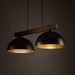 Lampadari Cucina-Selezionato da Mazzolaluce Lampadario bilanciere di legno con cupole in metallo marrone per cucina