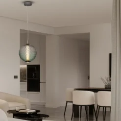 Lampadari Moderni-Selezionato da Mazzolaluce Lampadario boccia di vetro verde trasparente sfumato led 20w 3000k dimmerabile