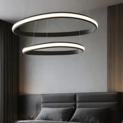Lampadario Camera Da Letto-Selezionato da Mazzolaluce Lampadario camera da letto nero cerchi led 48w 3000k