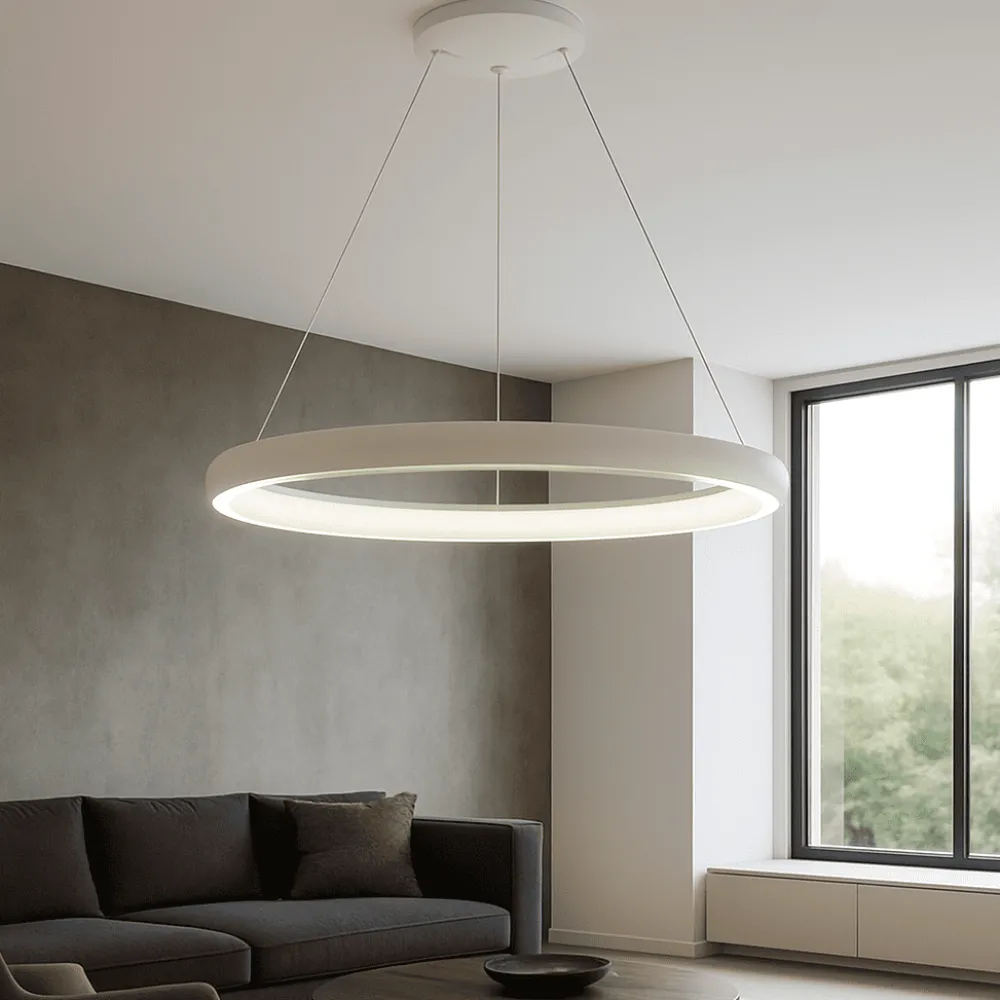 Lampadari Moderni-Selezionato da Mazzolaluce Lampadario cerchio anello moderno bianco led 80w 3000k dimmerabile 81 cm