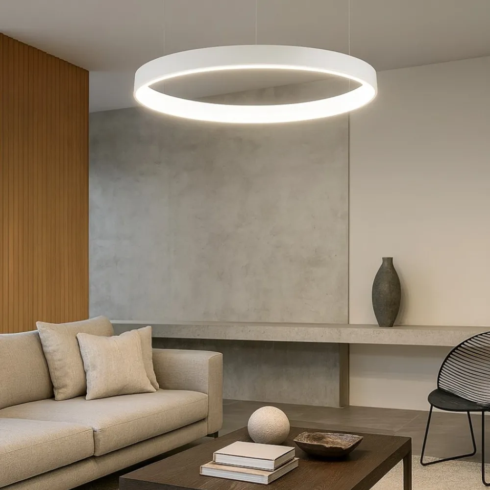 Lampadari Moderni-Selezionato da Mazzolaluce Lampadario cerchio bianco 60cm led 3000k dimmerabile