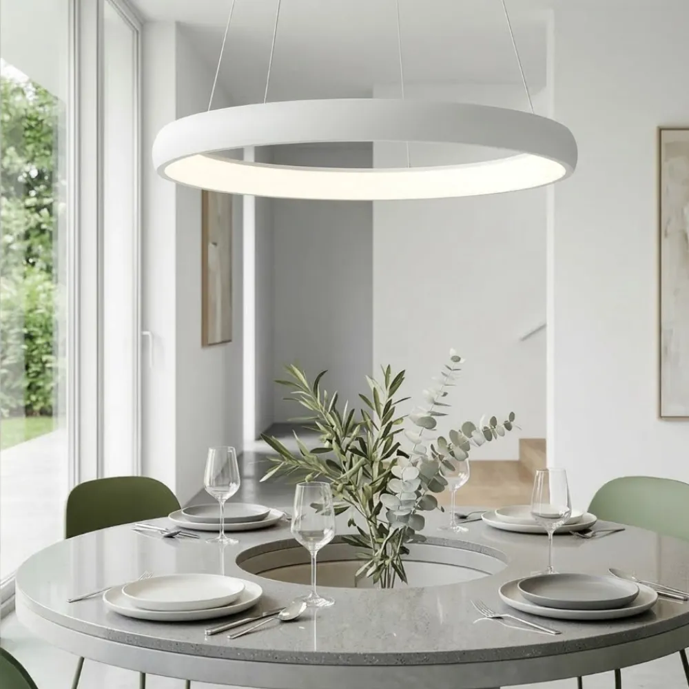 Lampadari Moderni-Selezionato da Mazzolaluce Lampadario cerchio bianco 75cm sospensione moderna per soggiorno