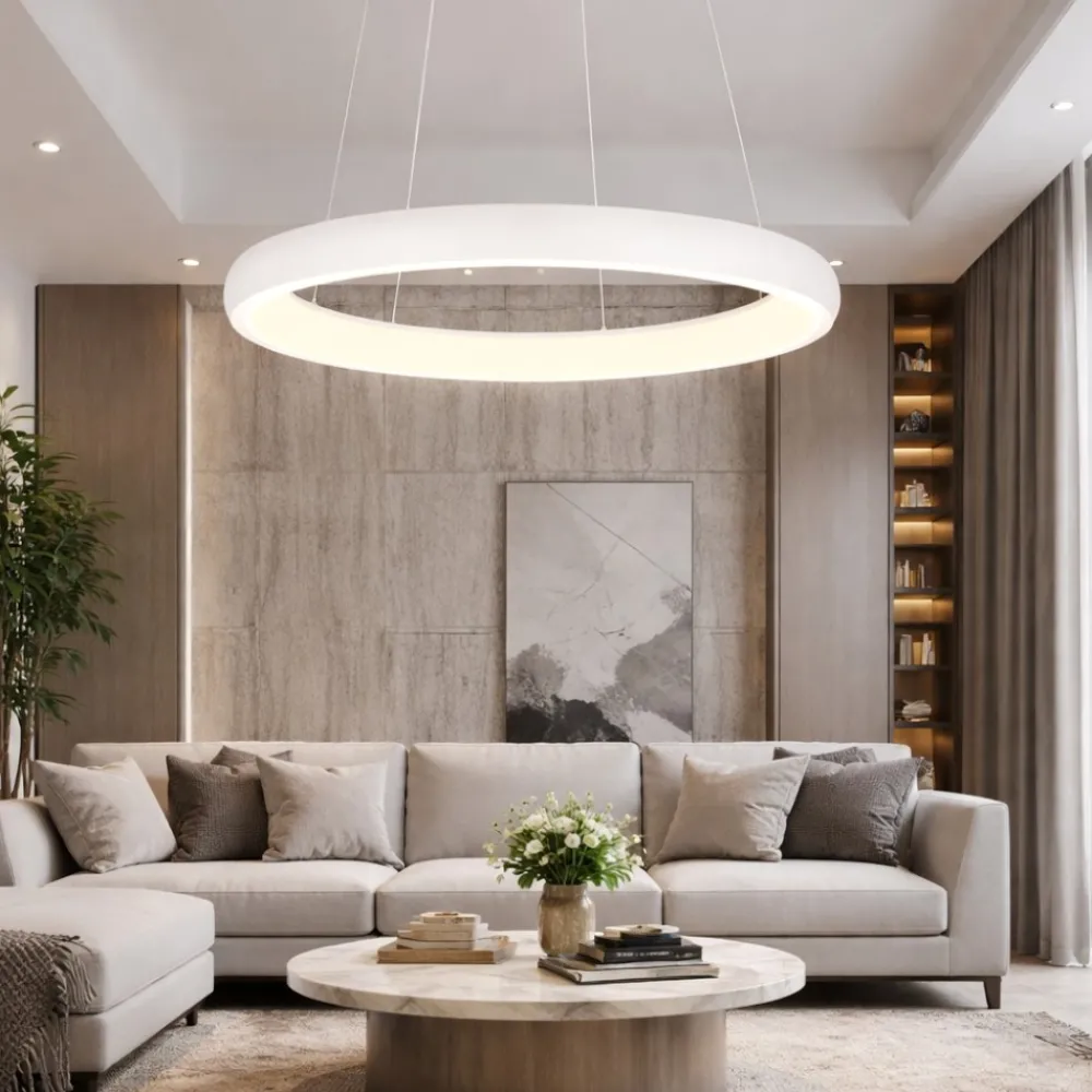 Lampadari Moderni-Selezionato da Mazzolaluce Lampadario cerchio bianco 75cm sospensione moderna per soggiorno