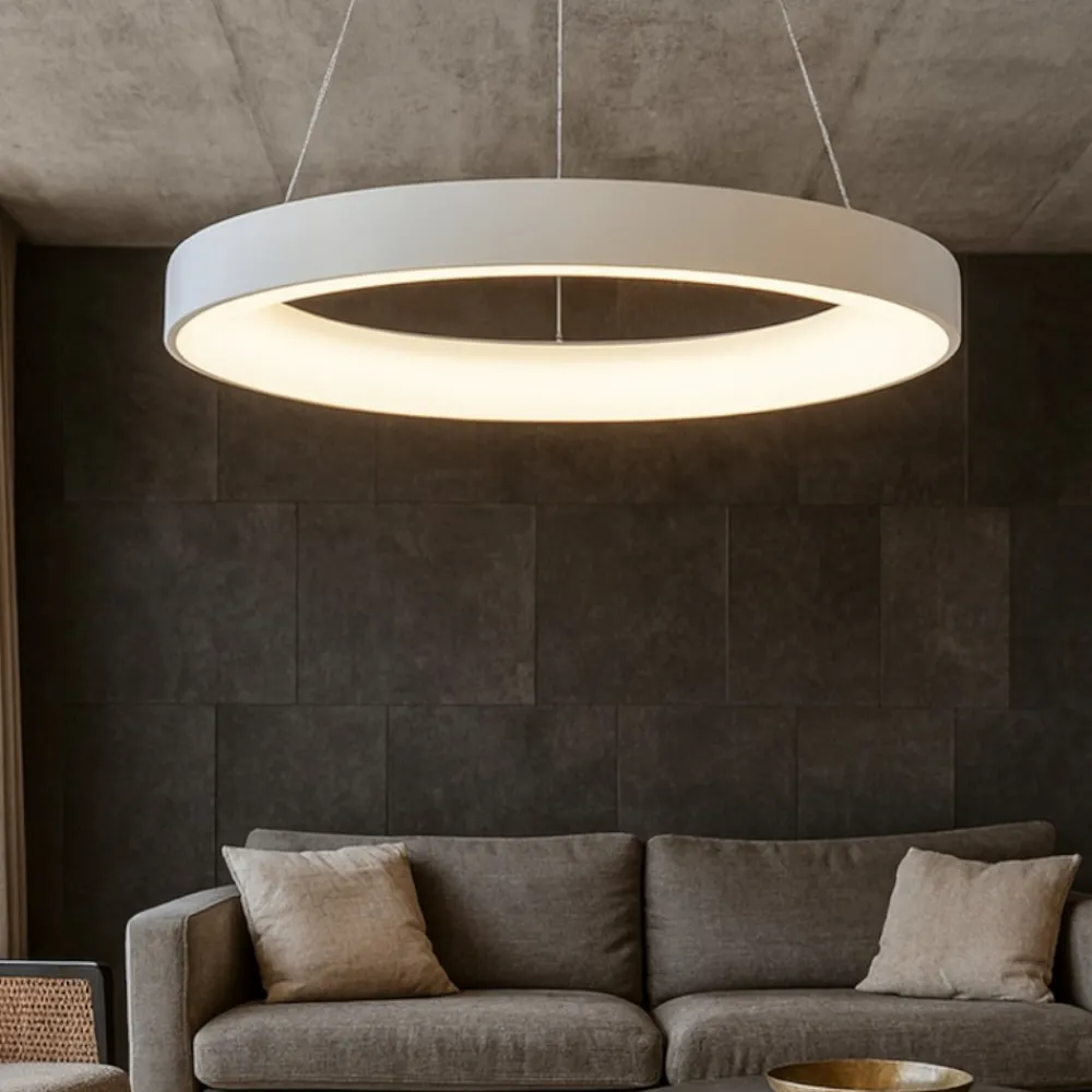 Lampadari Moderni-Selezionato da Mazzolaluce Lampadario cerchio bianco 60cm led dimmerabile 3000k