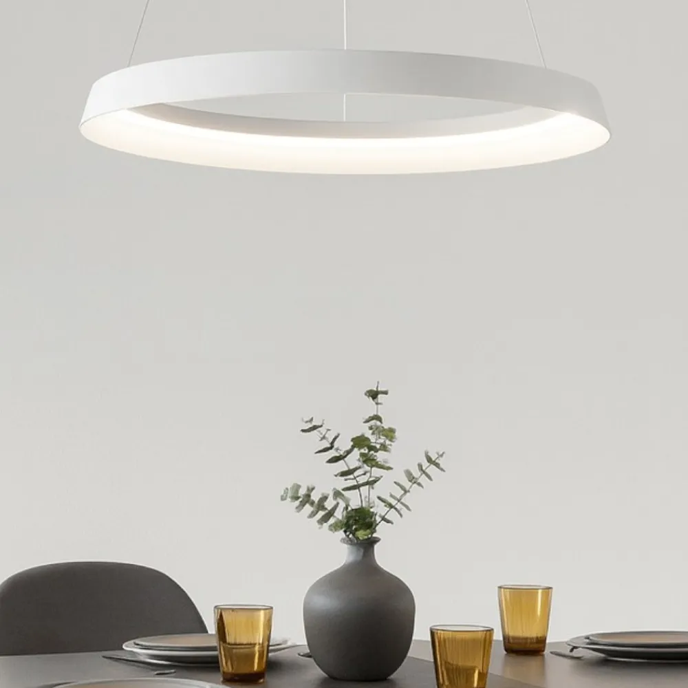 Lampadari Moderni-Selezionato da Mazzolaluce Lampadario cerchio bianco 60cm led 52w 2700k 3000k dimmerabile