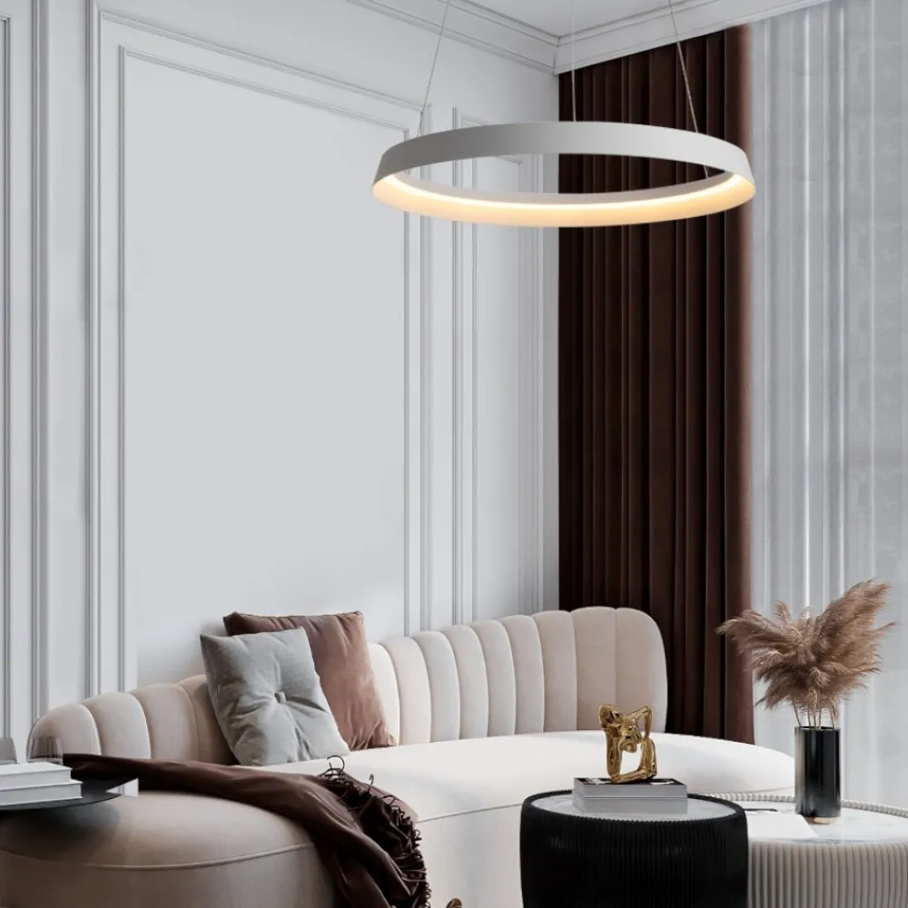 Lampadari Moderni-Selezionato da Mazzolaluce Lampadario cerchio bianco 60cm led 52w 2700k 3000k dimmerabile
