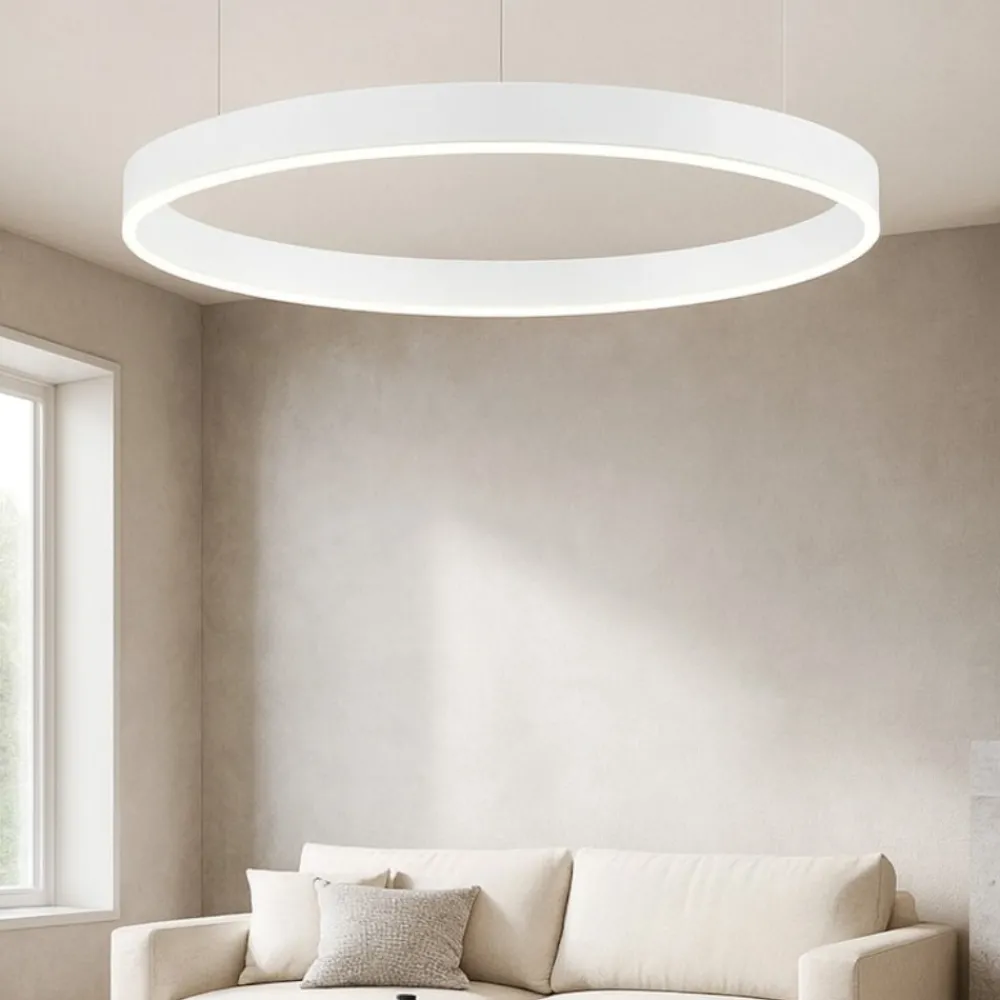 Lampadari Moderni-Selezionato da Mazzolaluce Lampadario cerchio bianco 80cm led 3000k dimmerabile