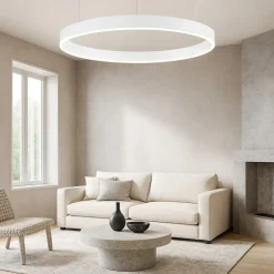 Lampadari Moderni-Selezionato da Mazzolaluce Lampadario cerchio bianco 80cm led 3000k dimmerabile