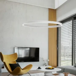 Lampadari Moderni-Selezionato da Mazzolaluce Lampadario cerchio bianco 98cm led biemissione 3000k dimmerabile
