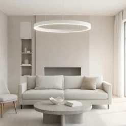 Lampadari Moderni-Selezionato da Mazzolaluce Lampadario cerchio bianco 98cm led biemissione 3000k dimmerabile