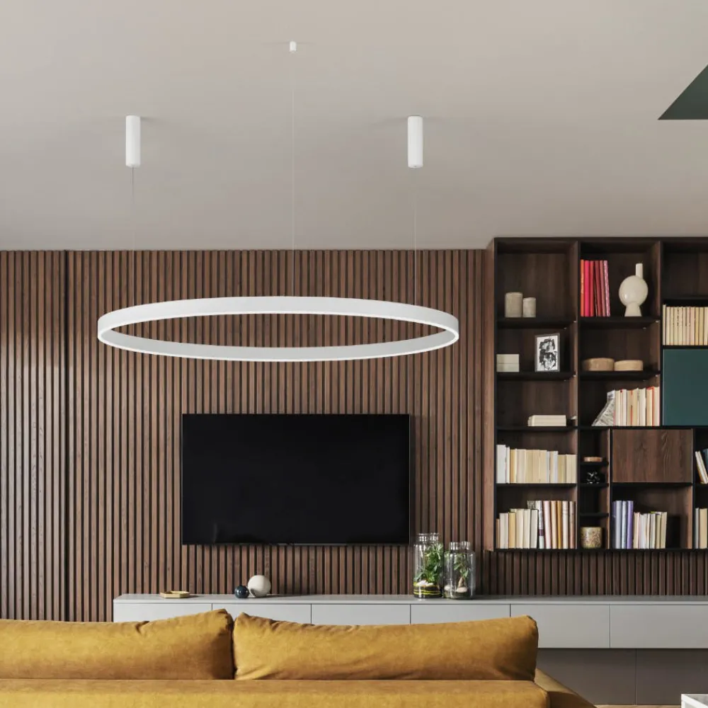 Lampadari Moderni-Selezionato da Mazzolaluce Lampadario cerchio bianco 150cm led 80w 3000k dimmerabile