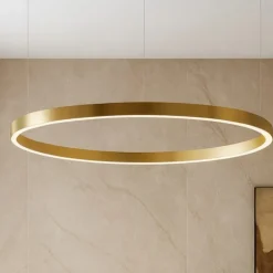 Lampadari Moderni-Selezionato da Mazzolaluce Lampadario cerchio 120cm oro led 72w 3000k dimmerabile