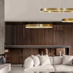 Lampadari Moderni-Selezionato da Mazzolaluce Lampadario cerchio 120cm oro led 72w 3000k dimmerabile
