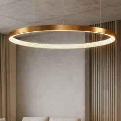 Lampadari Moderni-Selezionato da Mazzolaluce Lampadario cerchio moderno 80cm oro led per salotto
