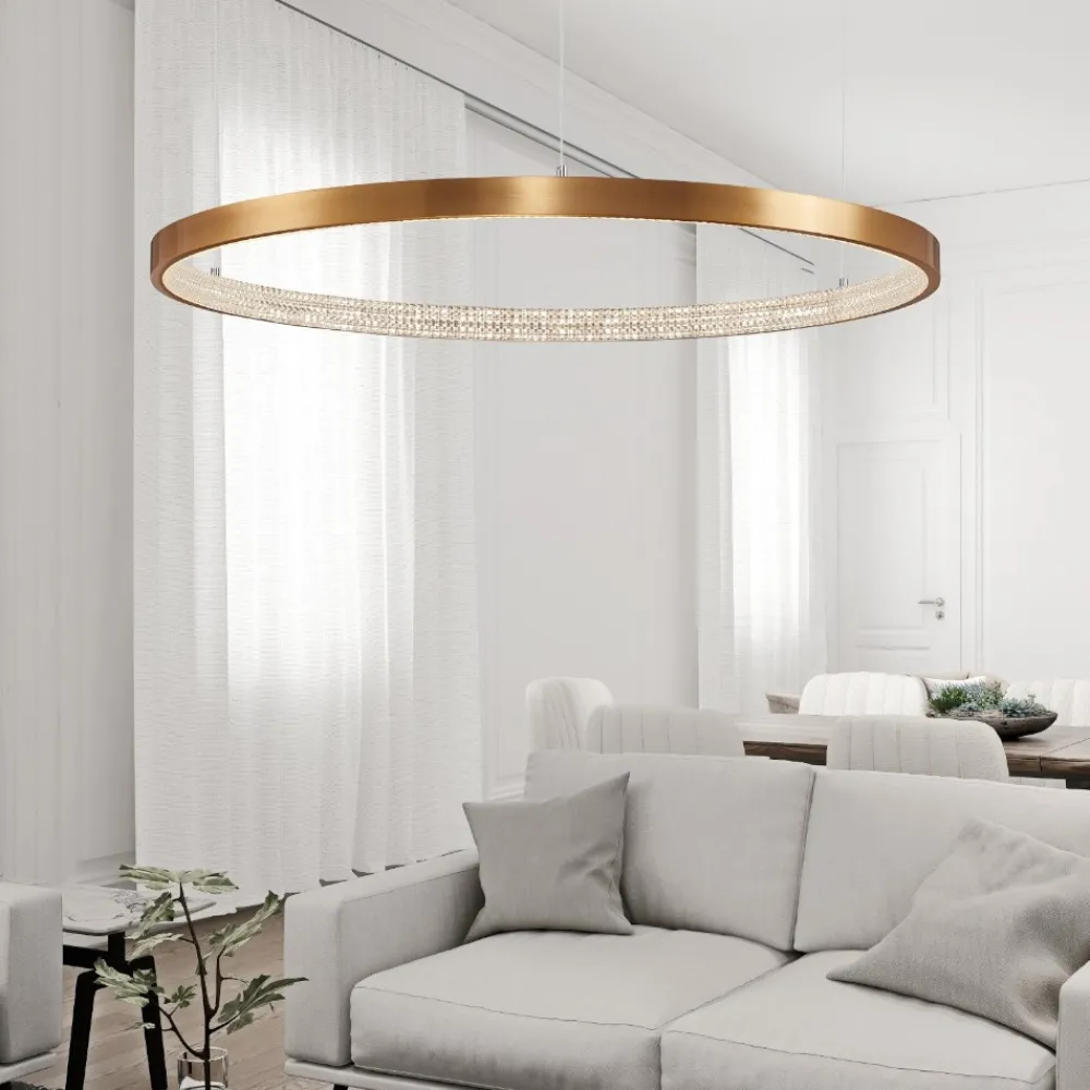 Lampadari Moderni-Selezionato da Mazzolaluce Lampadario cerchio moderno 80cm oro led per salotto