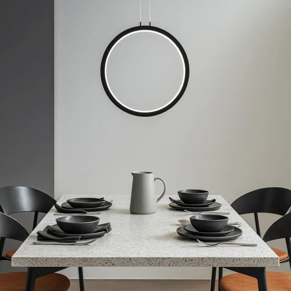 Lampadari Moderni-Selezionato da Mazzolaluce Lampadario cerchio moderno nero 40cm led 26w 3000k