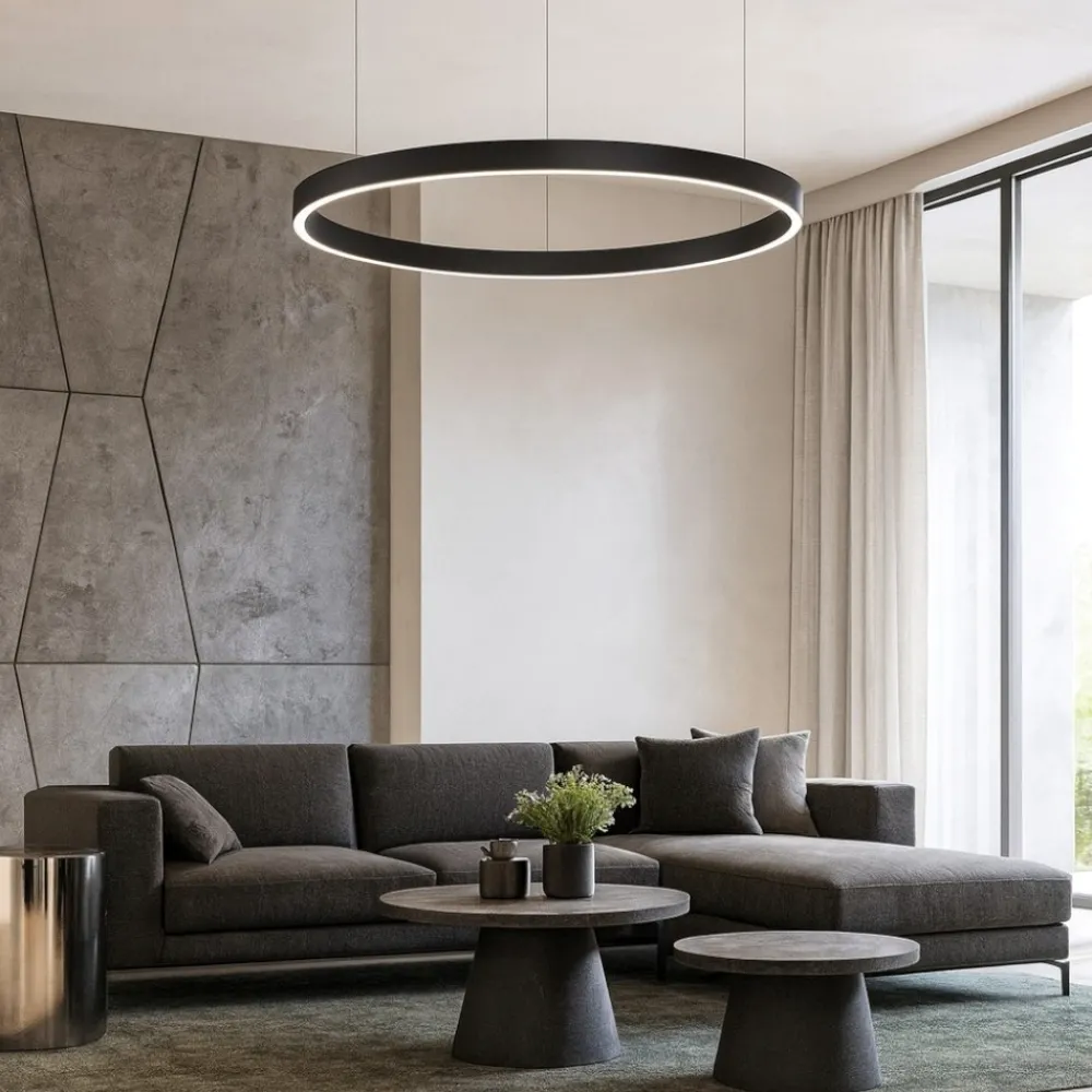 Lampadari Moderni-Selezionato da Mazzolaluce Lampadario cerchio nero 80cm led biemissione 77w 3000k dimmerabile