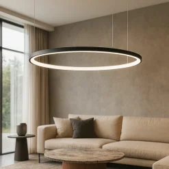 Lampadari Moderni-Selezionato da Mazzolaluce Lampadario cerchio nero 60cm led 37w 3000k moderno