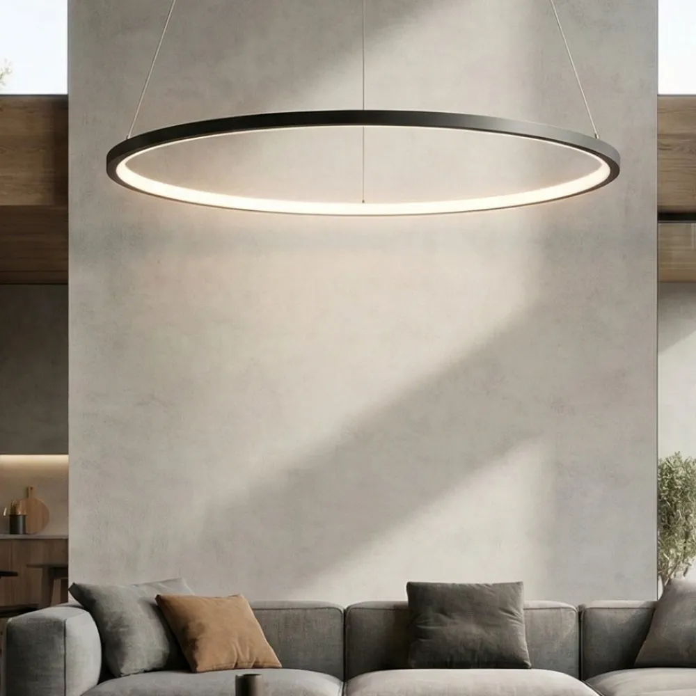Lampadari Moderni-Selezionato da Mazzolaluce Lampadario cerchio nero 80cm led per soggiorno moderno