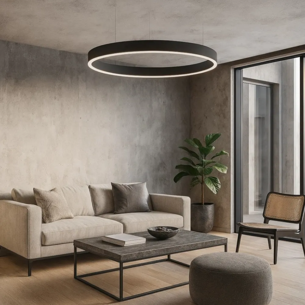 Lampadari Moderni-Selezionato da Mazzolaluce Lampadario cerchio nero 60cm led biemissione 60w 3000k dimmerabile