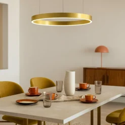 Lampadari Moderni-Selezionato da Mazzolaluce Lampadario cerchio oro anello led 40w 3000k dimmerabile