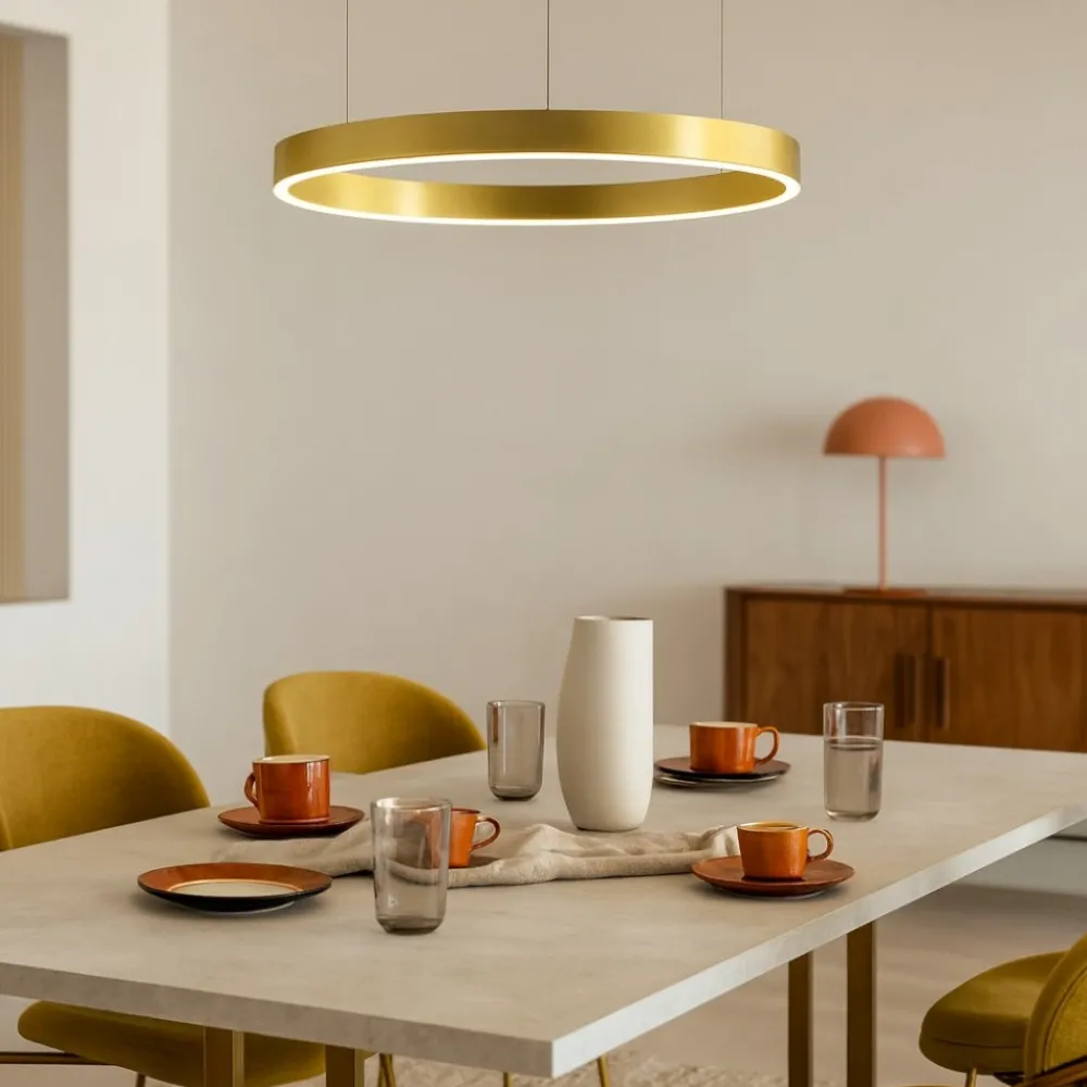 Lampadari Moderni-Selezionato da Mazzolaluce Lampadario cerchio oro anello led 40w 3000k dimmerabile
