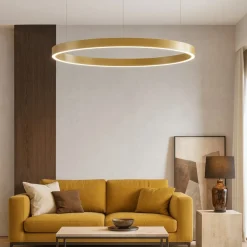 Lampadari Moderni-Selezionato da Mazzolaluce Lampadario cerchio oro 80cm led biemissione 77w 3000k dimmerabile