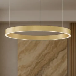 Lampadari Moderni-Selezionato da Mazzolaluce Lampadario cerchio oro 60cm led biemissione 60w 3000k dimmerabile