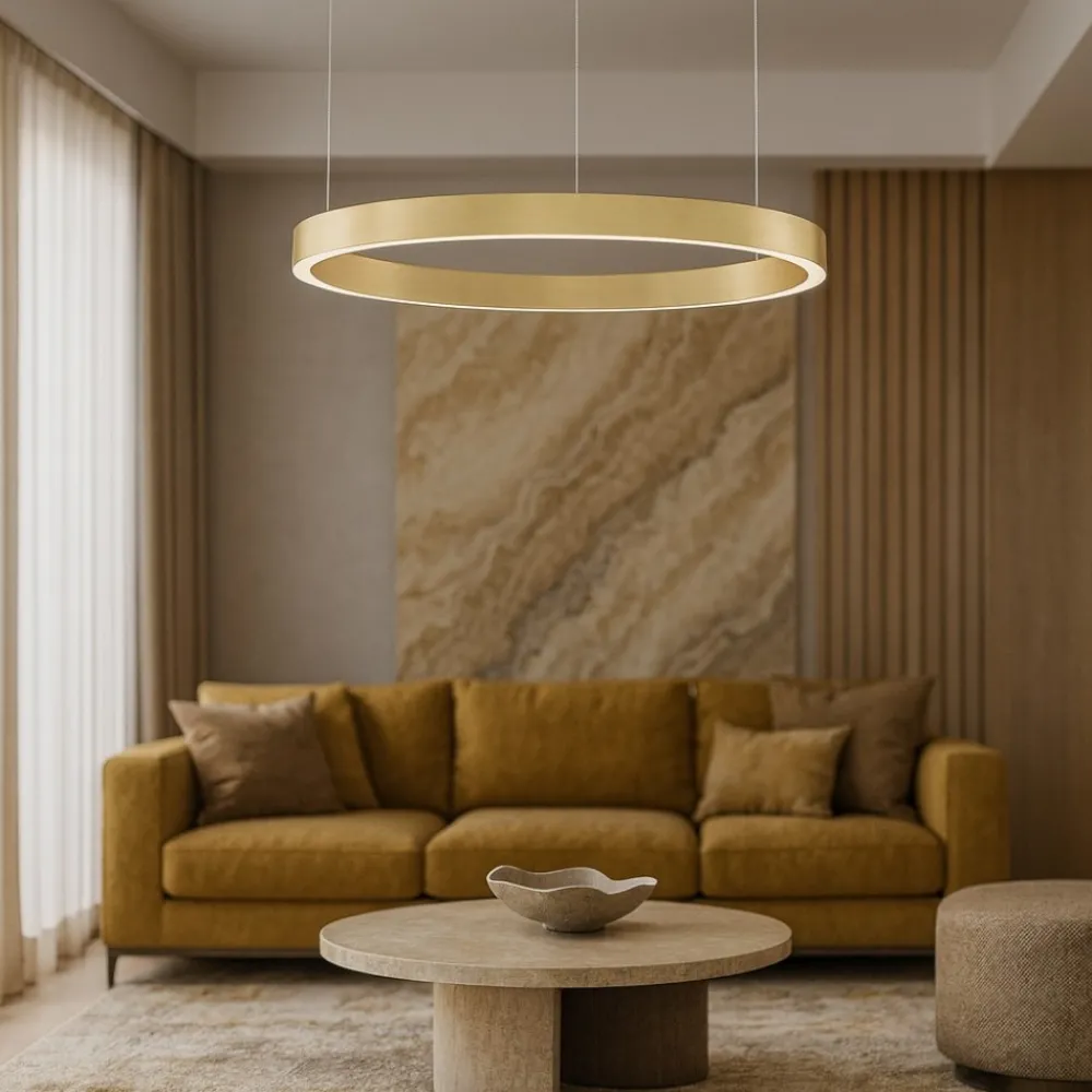 Lampadari Moderni-Selezionato da Mazzolaluce Lampadario cerchio oro 60cm led biemissione 60w 3000k dimmerabile