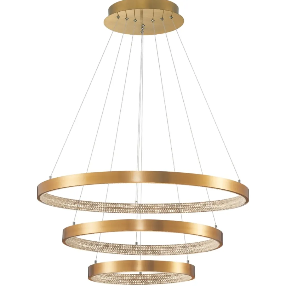 Lampadari Moderni-Selezionato da Mazzolaluce Lampadario 3 cerchi oro led per salone stile contemporaneo