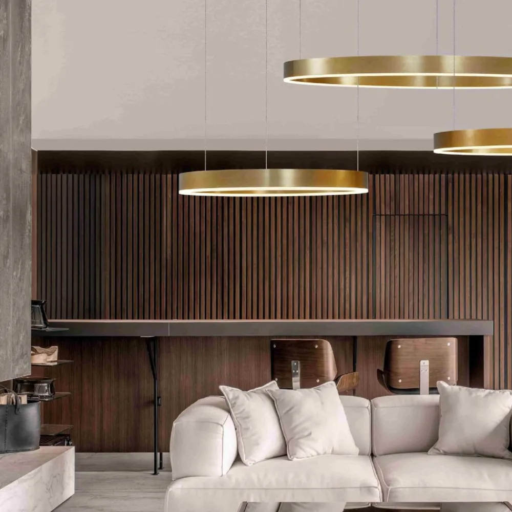 Lampadari Moderni-Selezionato da Mazzolaluce Lampadario cerchio xxl 150cm oro led 80w 3000k dimmerabile